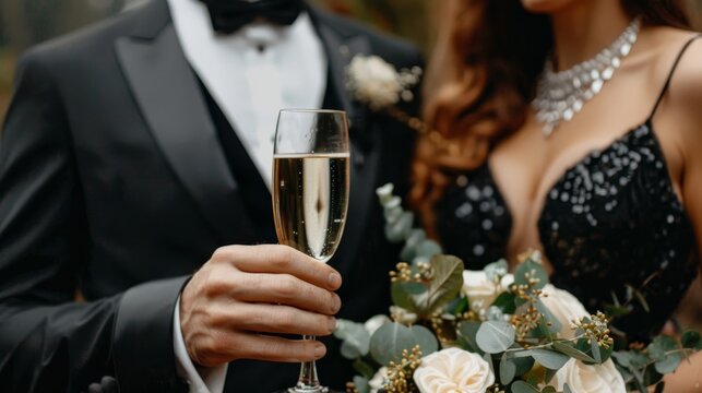 Elegant Halloween soiree, couple in stylish costumes, sophisticated decor with a hint of spooky elegance, an upscale and memorable evening