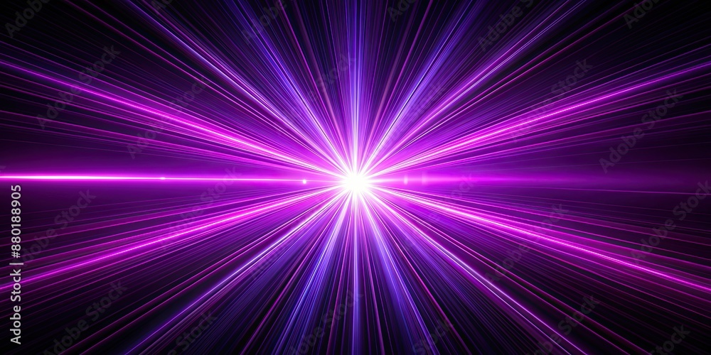 Sticker Striking purple laser beams and rays of light on a black background, purple, laser beams, rays, light, black background