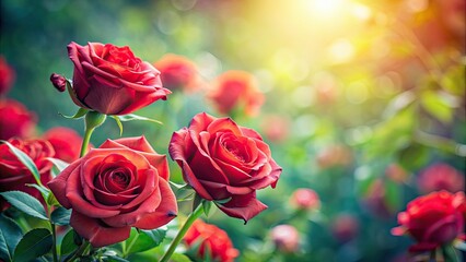 Soft focus red roses on blurred floral background, red, roses, soft focus, flowers, floral, background, garden, romantic