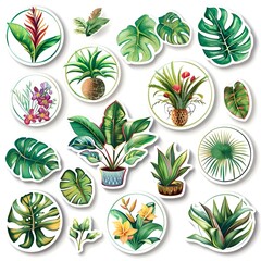 set of flowers stickers