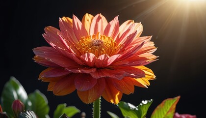 Blooming Dahlia Flower in Sunlight.