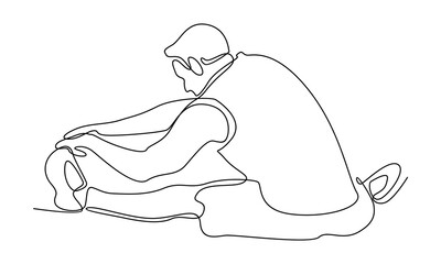 continuous line art of man sitting stretching