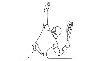 continuous line art of tennis player vector illustration