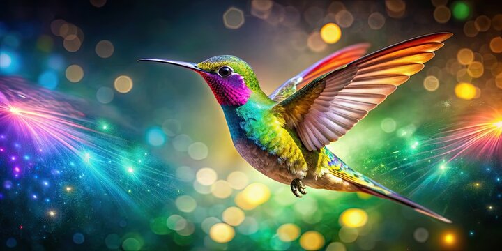 Vibrant and magical hummingbird with glowing wings, colibr?, magical, mystical, colorful, nature, bird, hummingbird, vibrant