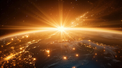 sunrise over the earth, the earth's silhouette is lighting up by the sun