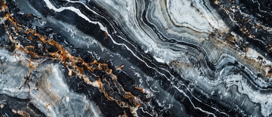 Fototapeta premium Panoramic close-up, high detail scan of patterned marble texture, Generative AI 