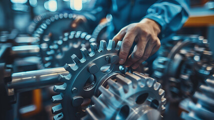 Business people joining gears copy space. Generative AI