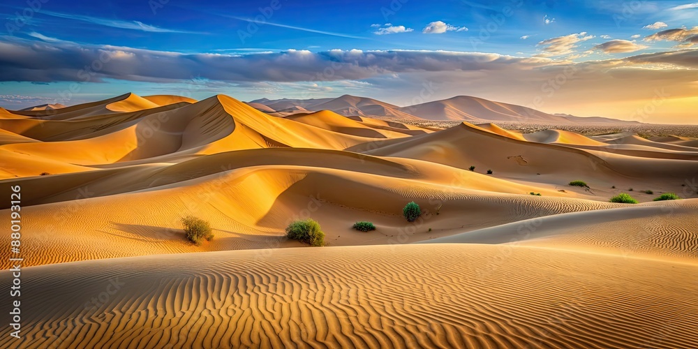 Sticker Soft liquid hues of sand dunes in a peaceful desert landscape , peaceful, desert, sand dunes, soft, liquid hues, tranquil, serene