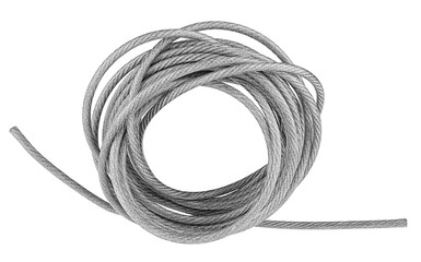 Coil of stainless steel galvanized long rope isolated on a white background