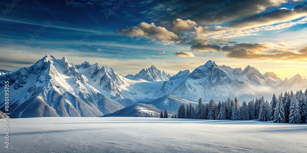 Sticker snow covered mountains against a scenic landscape backdrop, snow, mountains, winter, cold, scenery, 