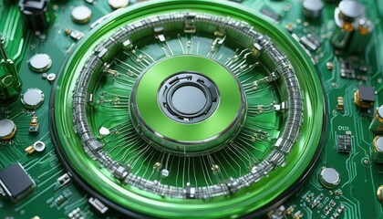 Green Circuit Board with Central Hub.