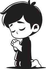 Cartoon-style young boy praying silhouette vector art