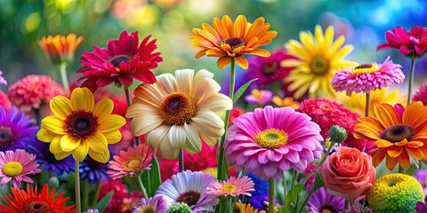 Fototapeta premium Vibrant explosion of colorful flowers in full bloom, Flowers, explosion, color, vibrant, bloom, nature, botanical, garden, spring