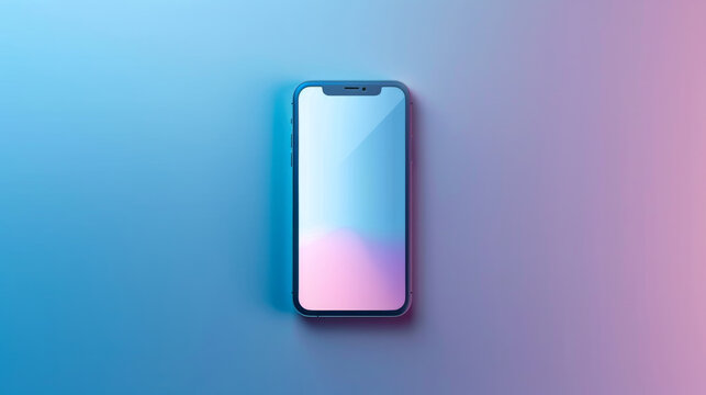 a smartphone mock up with blank screen on a simple blue background