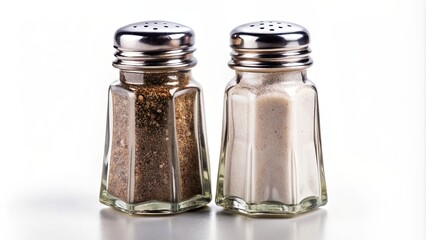Salt and pepper shakers isolated on background, seasoning, cooking, condiments, kitchen, spices, flavor, cuisine, culinary