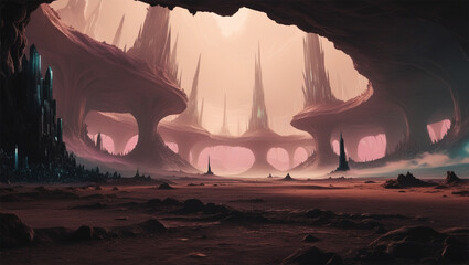 Illustration landscape view of hollow earth