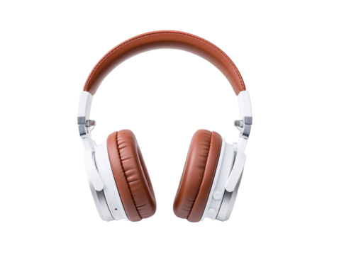 a pair of white and brown headphones