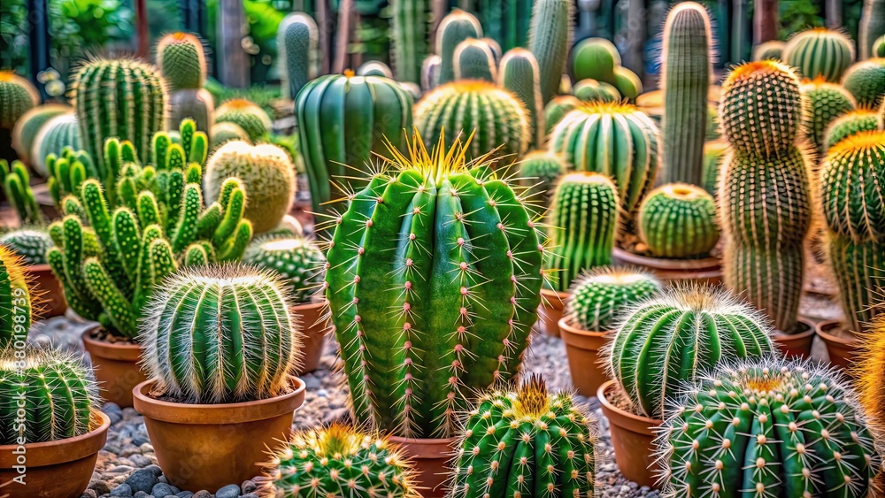 Sticker Various green cactus plants growing in a garden, cactus, plant, green, garden, growth, succulent, desert, prickly, thorny