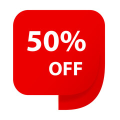 Sale 50% OFF discount sticker icon vector Red tag discount offer price label for graphic design, logo, web site, social media, mobile app, ui illustration