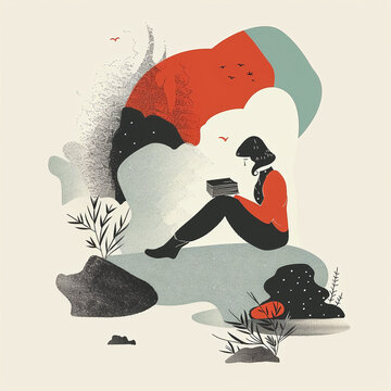 person read a book as flast illustration