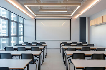Modern classroom interior design at the school. The auditorium at the university. Lecture room.