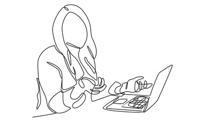 continuous line art of businesswoman with laptop