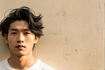 A man with short hair and a mustache stands in front of a wall