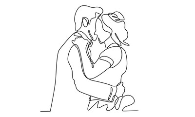 continuous line art of happy married man and woman. Romantic young wedding couple