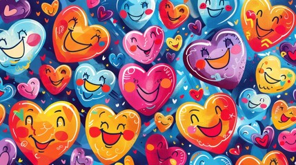Fototapeta premium Smiling Hearts on Blue Background