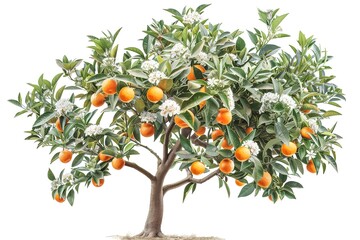 tangerine tree isolated on the white background