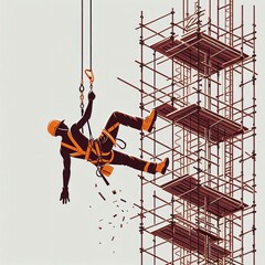 Minimal Vector Illustration of Worker Falling from Scaffold