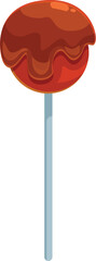 Round candy on stick covered with dripping chocolate icing