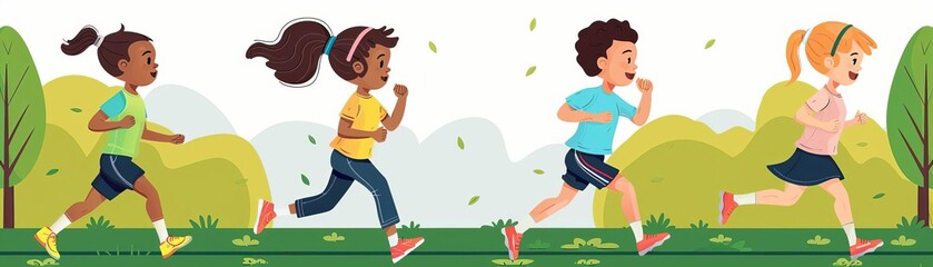Sports day, children running race, flat design illustration