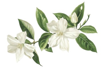 Obraz premium Night Flowering Jasmine flower Watercolor illustration. Hand drawn underwater element design.