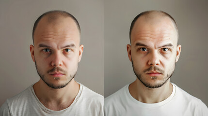 before and after shot of a man before and after a hair transplant