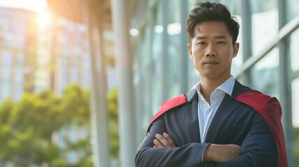 Obraz premium asian businesmann as super hero