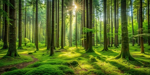 Fototapeta premium Serene image of a lush green old forest in the Czech Republic, green, old, forest, Czech Republic, nature, trees