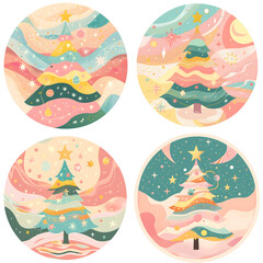 Celestial Christmas Tree Ornaments Sticker Set, colorful, pastel sticker