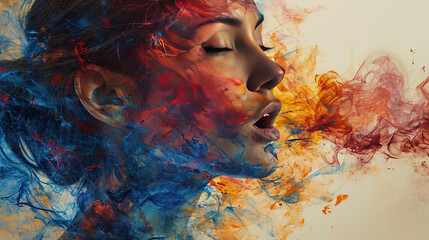 Obraz premium Gorgeous Women Portrait Of Artistic Smoky Grungy Colorful Oil Painting On Defocused Background