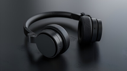 Wireless headphones for listening to music,Modern headphones and computer on table indoors,high tech headphones with neon ,laptop, headphones on a drak background technology