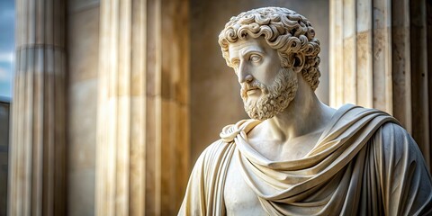 Obraz premium Stoic Greek marble statue in temple, Stoic, Greek, marble, statue, temple, ancient, stoicism, motivational