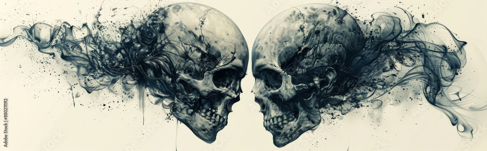 Wall mural abstract depiction of a heart and a skull intertwined, using minimalistic shapes and lines to explor