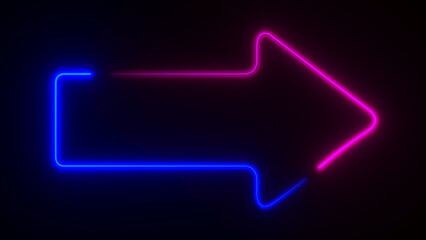 neon arrow on dark background. 3D illustration