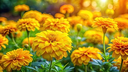 Vibrant yellow flowers adding a pop of color to a lush garden, sunshine, blooming, nature, vibrant, bright, petals, garden