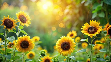 Obraz premium Small sunflower flowers creating a serene garden background, sunflowers, small, flowers, serene, garden, background, yellow