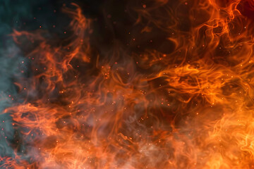 Obraz premium Fire particle ember with hot cloud smoke motion graphic background