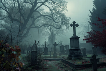 grave situation no 2 - film noir cemetery scene in fog