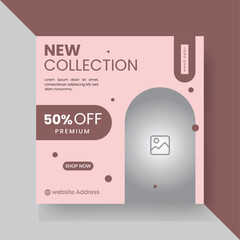 Fashion Sale Social Media Post Template. Fully Editable Instagram and Facebook Square Post Frame Puzzle Organic Sale Poster. Fresh skin colour Element Shape Vector Background.