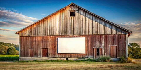 Fototapeta premium Rustic barn wall with blank billboard mockup, ideal for country-style ad display , rustic, barn