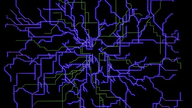 Lines growing into complex circuit patterns.
Thin linear circuits form complex network.
Evolving electronic computer circuit board patterns.
Simple lines form complex system. 3d animation render.